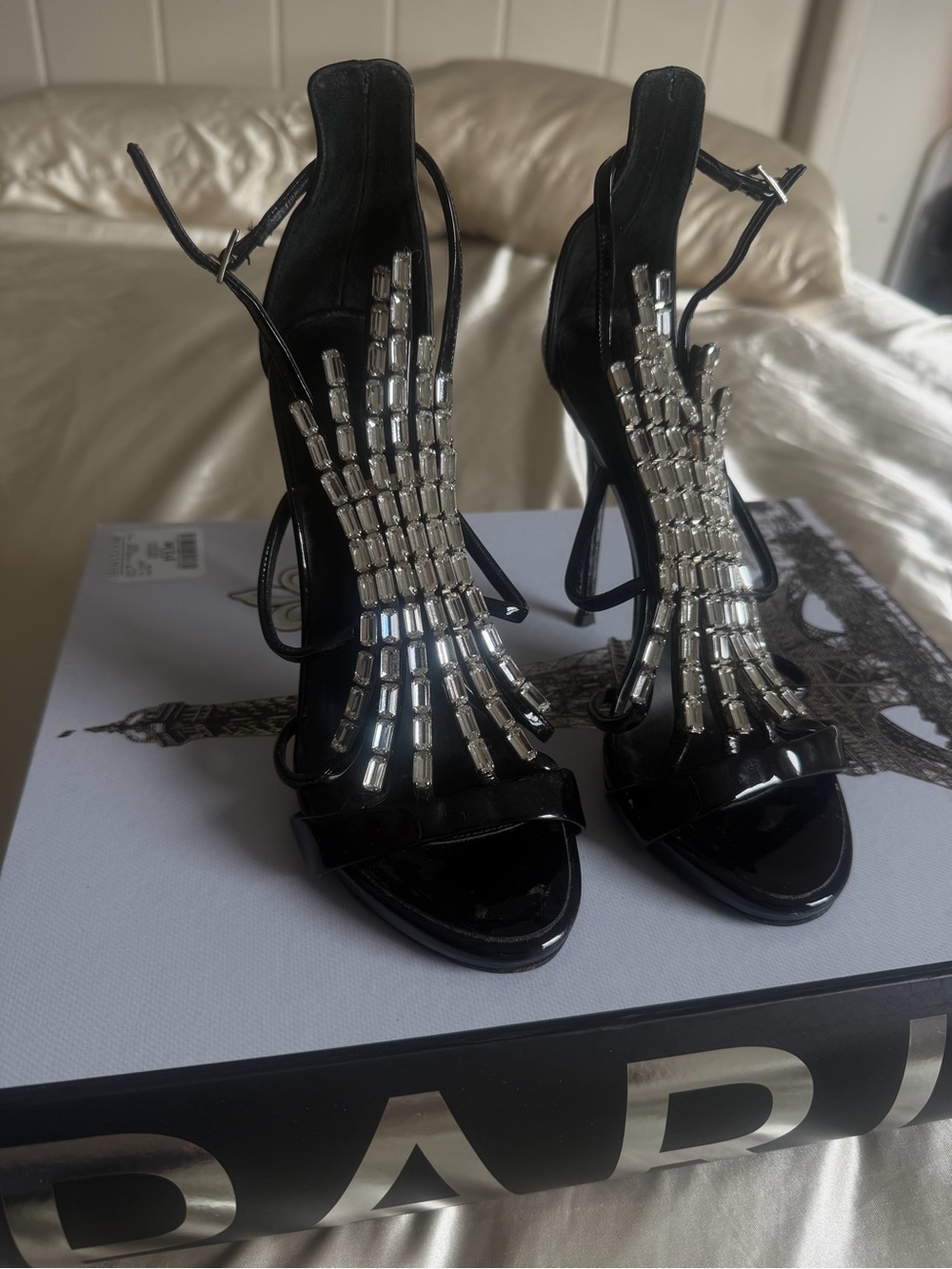Authentic Giuseppe Zanotti Crystal Embellished Patent Leather Heels Size 35